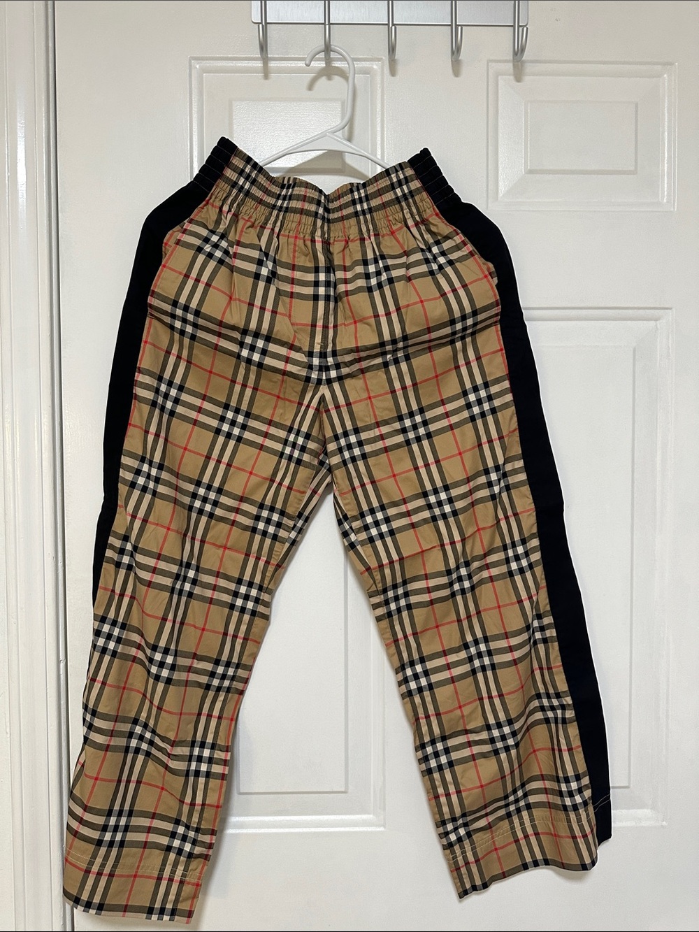 Burberry Tan Plaid Sweatpants with Black Side Panels